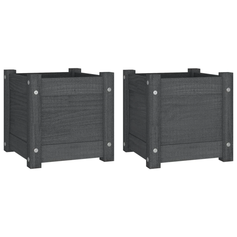 vidaXL dārza puķu kastes, 2 gab., pelēkas, 31x31x31 cm, priedes koks