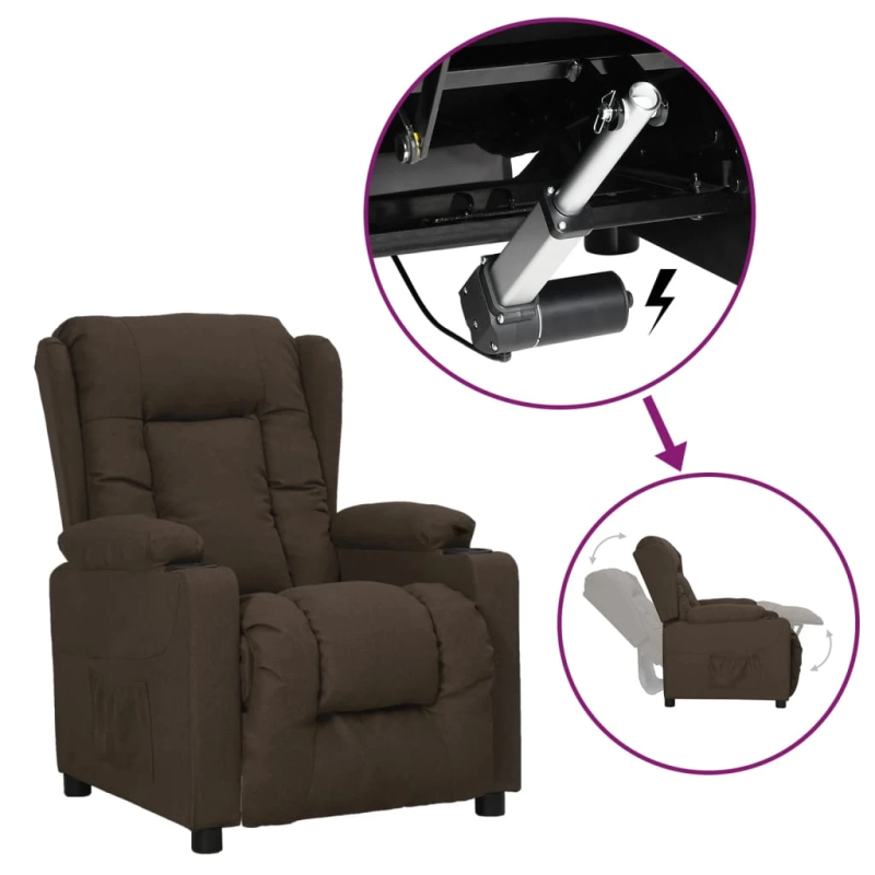 vidaXL atpūtas krēsls, paceļams, tumši brūns audums