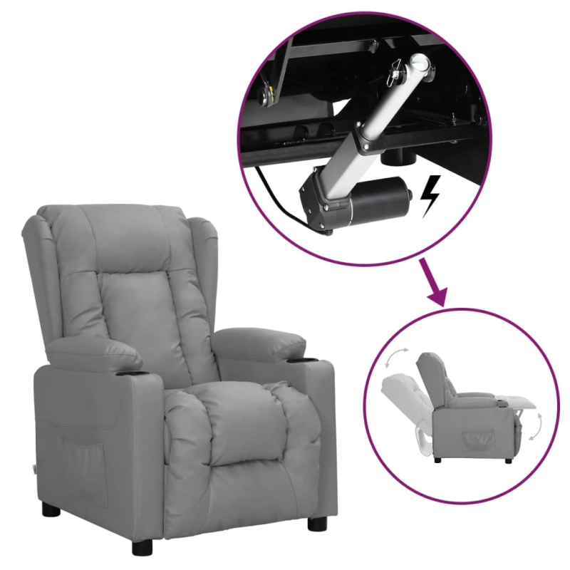 vidaXL atpūtas krēsls, paceļams, pelēka mākslīgā āda