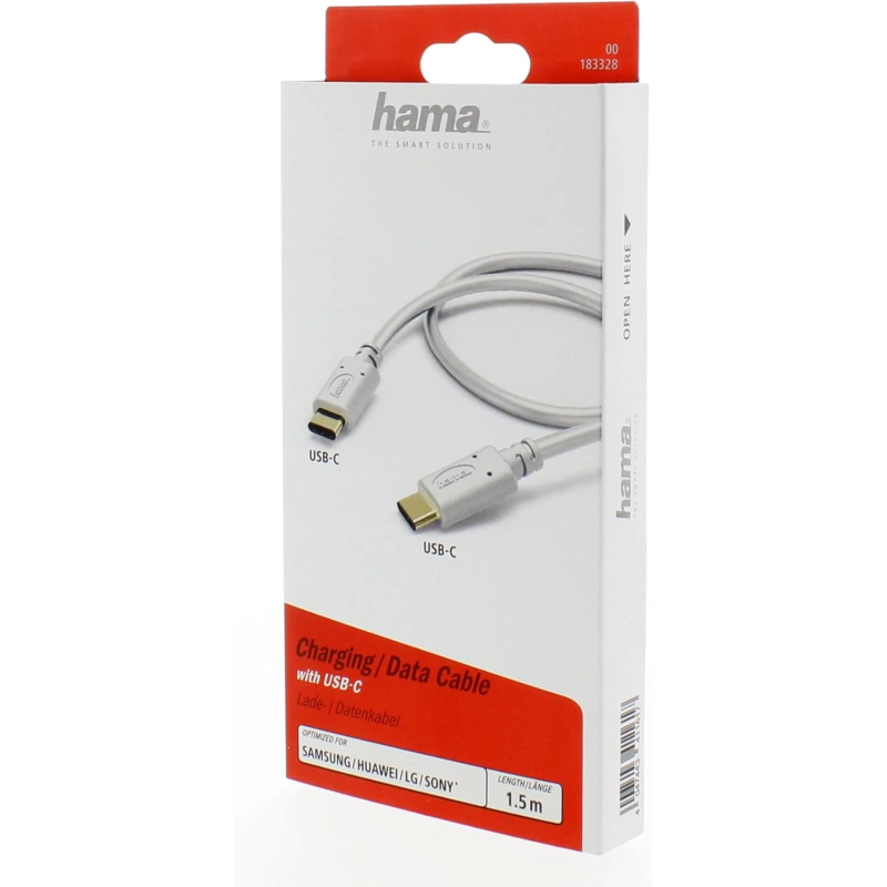 Hama 00183328 Charging-Data Cable, USB Type-C - USB Type-C 1.5m White