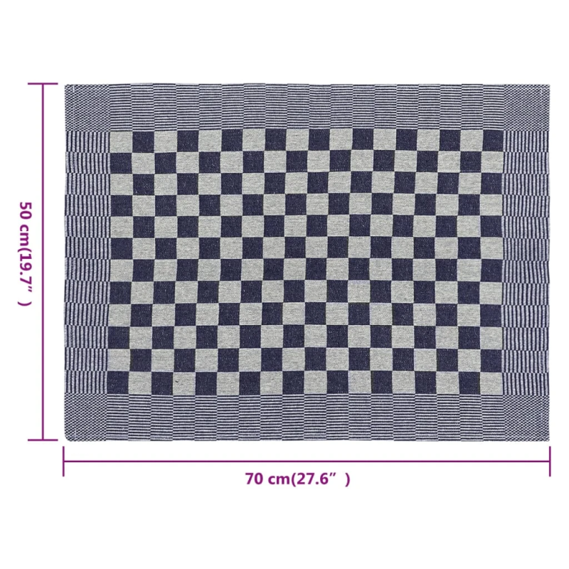 vidaXL virtuves dvieļi, 10 gab., zili un balti, 50x70 cm, kokvilna