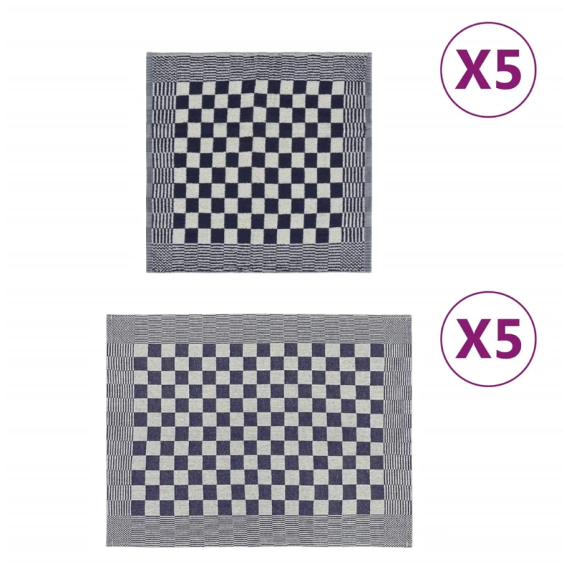 vidaXL dvieļu komplekts, 10 gab., zili un balti, kokvilna