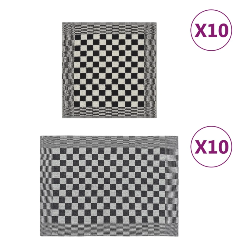 vidaXL dvieļu komplekts, 20 gab., melni un balti, kokvilna