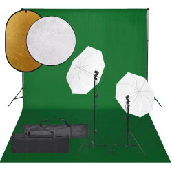 vidaXL fotostudijas komplekts – gaismas, fons, reflektori