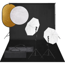 vidaXL fotostudijas komplekts – gaismas, fons, reflektori