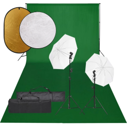 vidaXL fotostudijas komplekts – gaismas, fons, reflektori