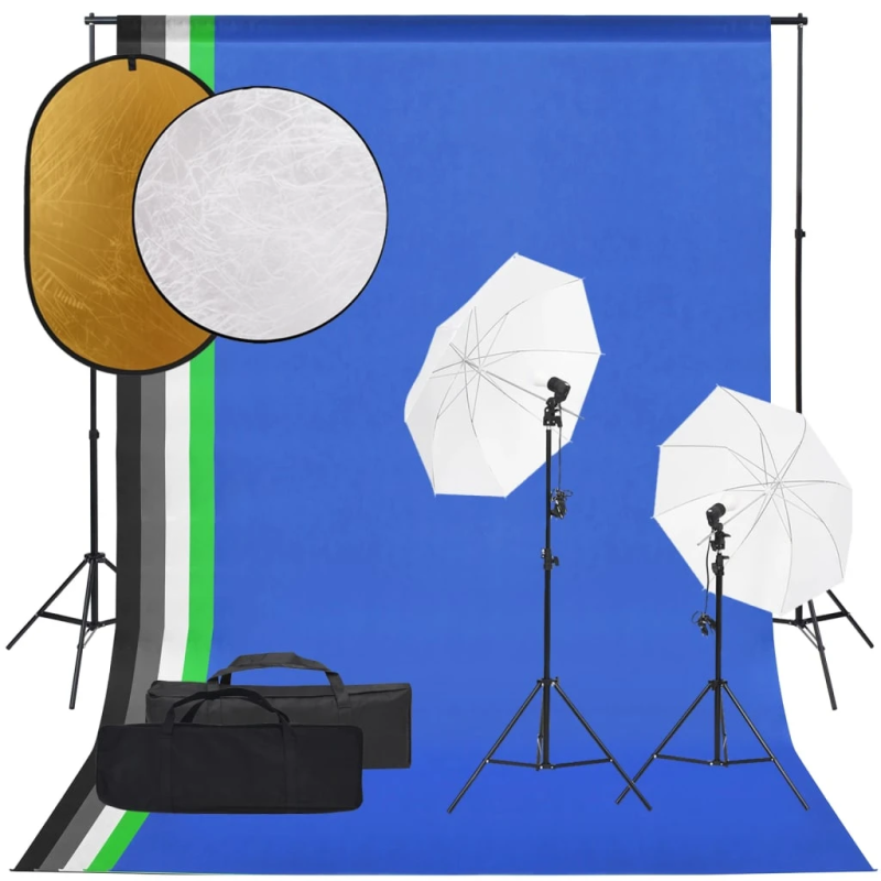 vidaXL fotostudijas komplekts – gaismas, fons, reflektors
