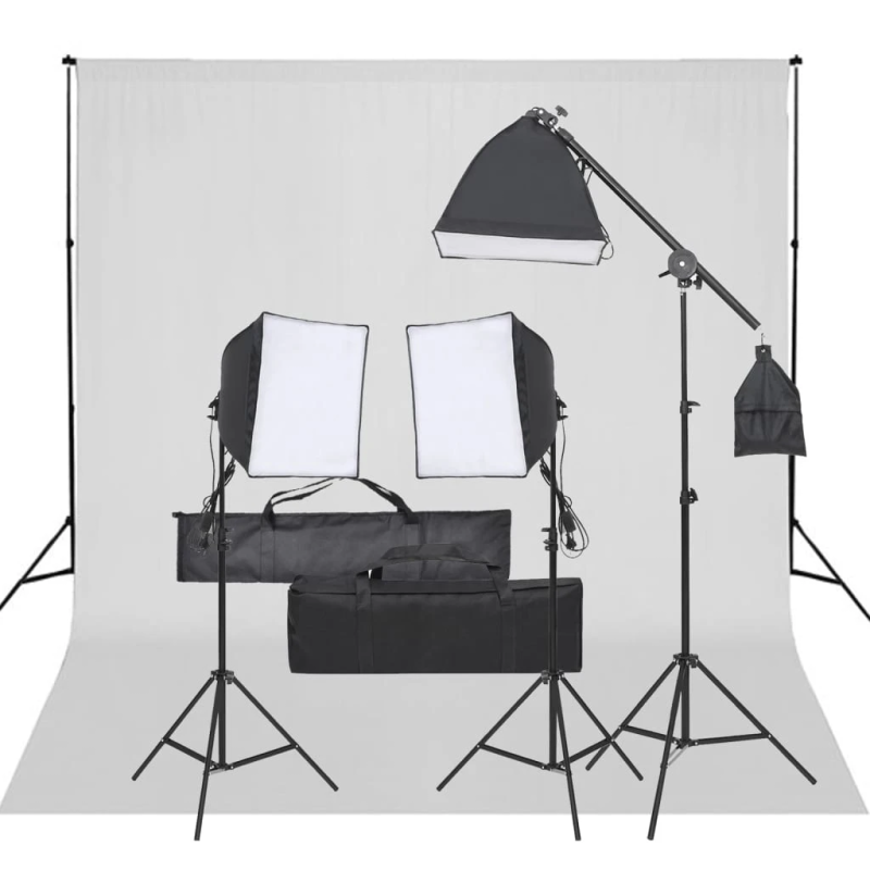 vidaXL fotostudijas komplekts, gaismas un fons