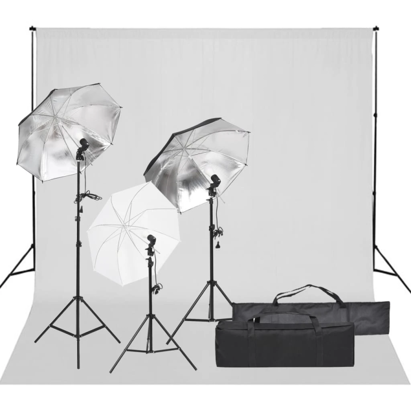 vidaXL fotostudijas komplekts, gaismas un fons