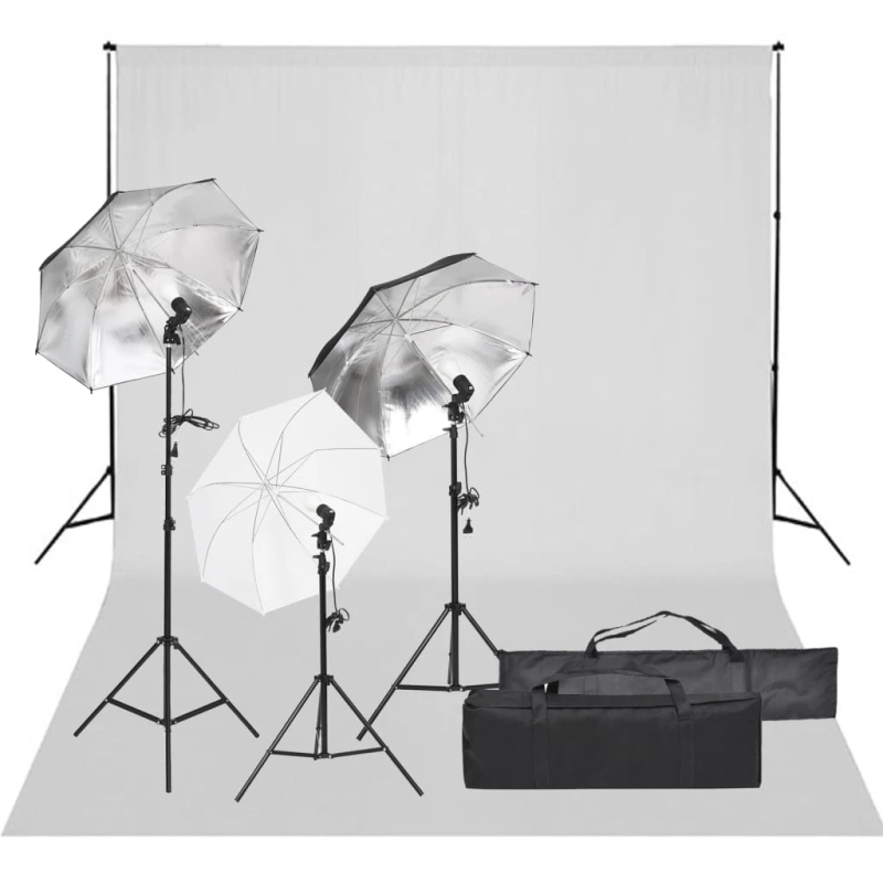 vidaXL fotostudijas komplekts, gaismas un fons
