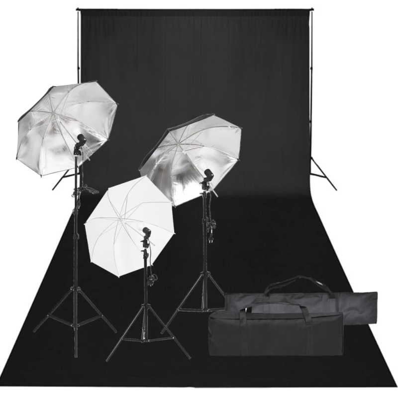 vidaXL fotostudijas komplekts, gaismas un fons