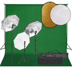 vidaXL fotostudijas komplekts – gaismas, fons, reflektors