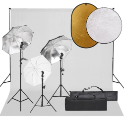 vidaXL fotostudijas komplekts – gaismas, fons, reflektors