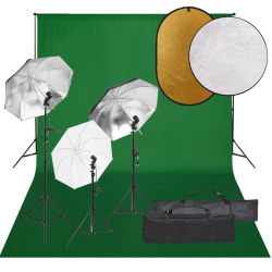 vidaXL fotostudijas komplekts – gaismas, fons, reflektors