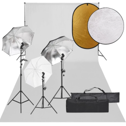 vidaXL fotostudijas komplekts – gaismas, fons, reflektors