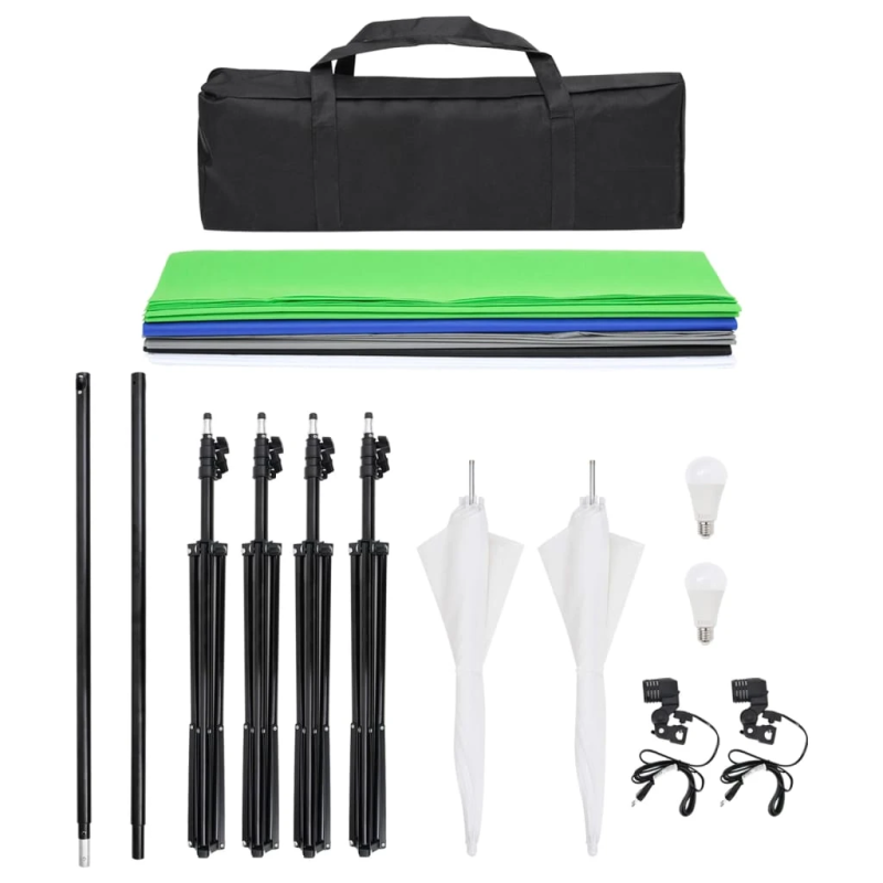 vidaXL fotostudijas komplekts – gaismas, fons, reflektors