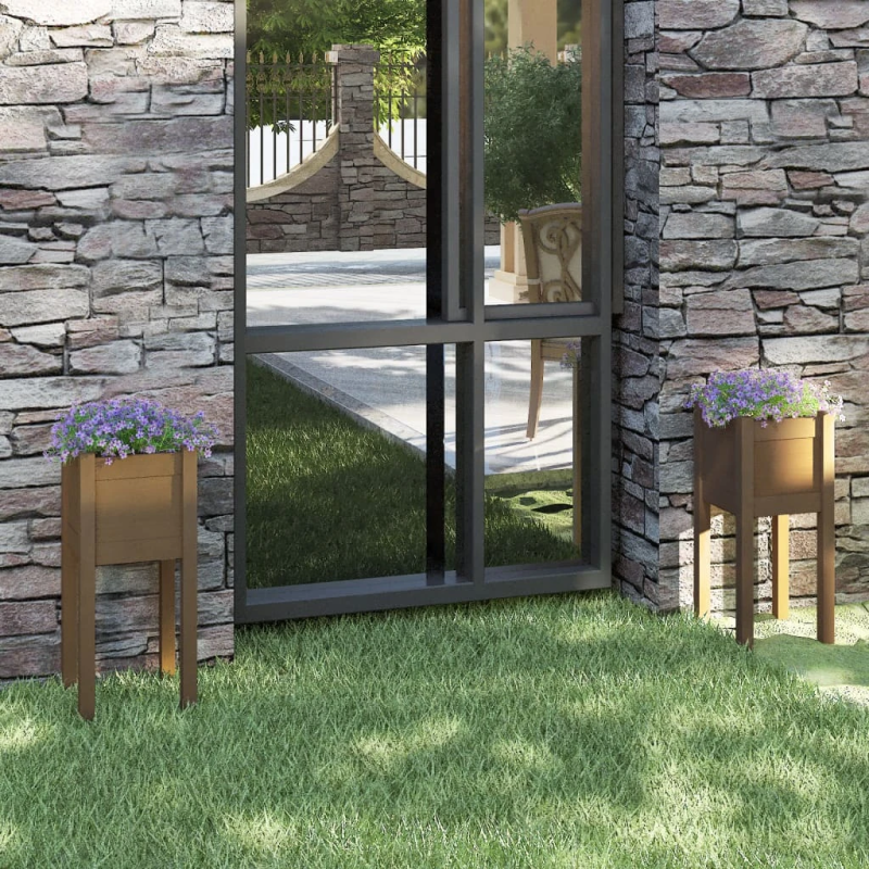 vidaXL dārza puķu kastes, 2 gab., medus brūnas, 31x31x70 cm, priede