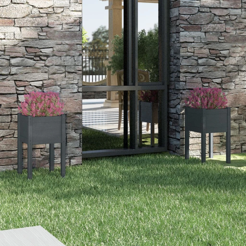 vidaXL dārza puķu kastes, 2 gab., pelēkas, 40x40x70 cm, priedes koks