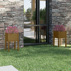 vidaXL dārza puķu kastes, 2 gab., brūnas, 40x40x70 cm, priedes koks