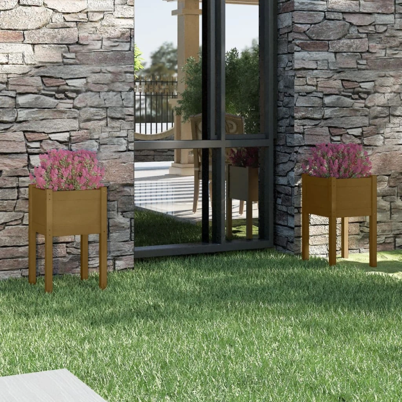 vidaXL dārza puķu kastes, 2 gab., brūnas, 40x40x70 cm, priedes koks