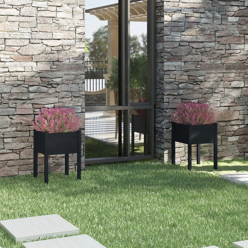 vidaXL dārza puķu kastes, 2 gab., 50x50x70 cm, melns priedes masīvkoks