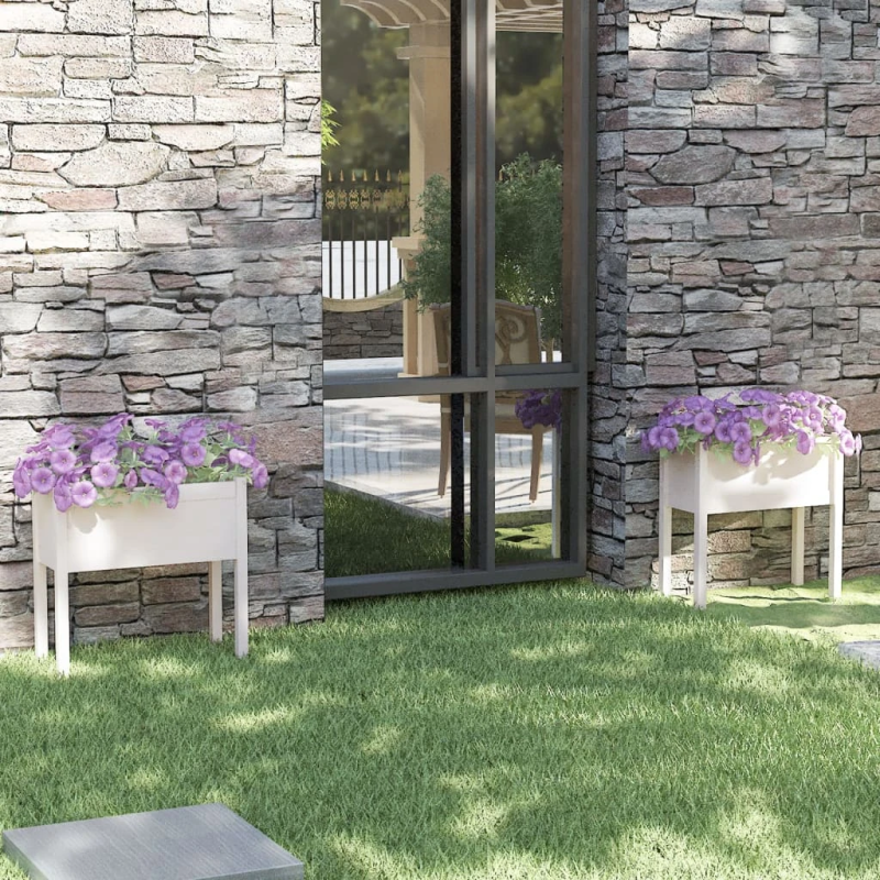 vidaXL dārza puķu kastes, 2 gab., 70x31x70 cm, balts priedes masīvkoks