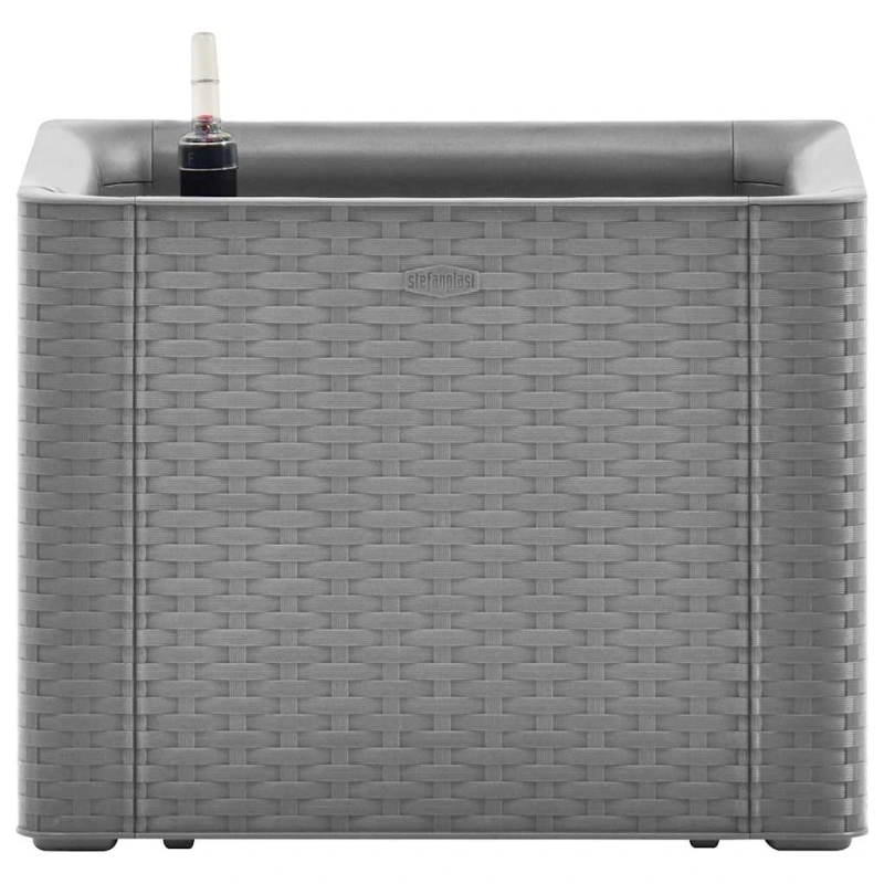 vidaXL dārza puķu kaste, pašlaistīšanas sistēma, pelēka, 43x43x33 cm