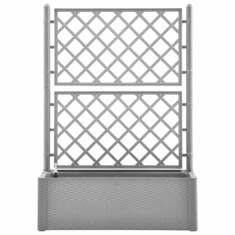 vidaXL puķu kaste ar špaleru, pelēka, pašlaistīšanas sistēma