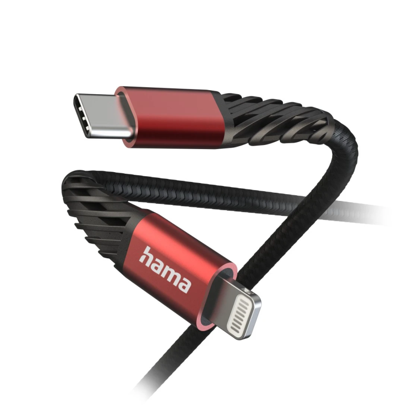 Hama 00201541 Extreme Charging Cable USB-C - Lightning 1.5m Nylon black-red