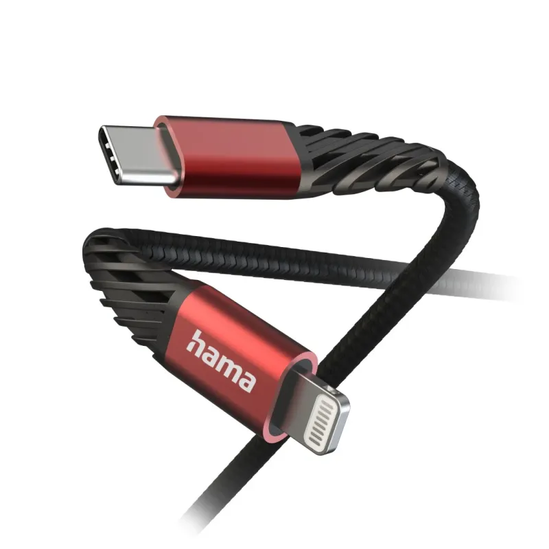 Hama 00201541 Extreme Charging Cable USB-C - Lightning 1.5m Nylon black-red