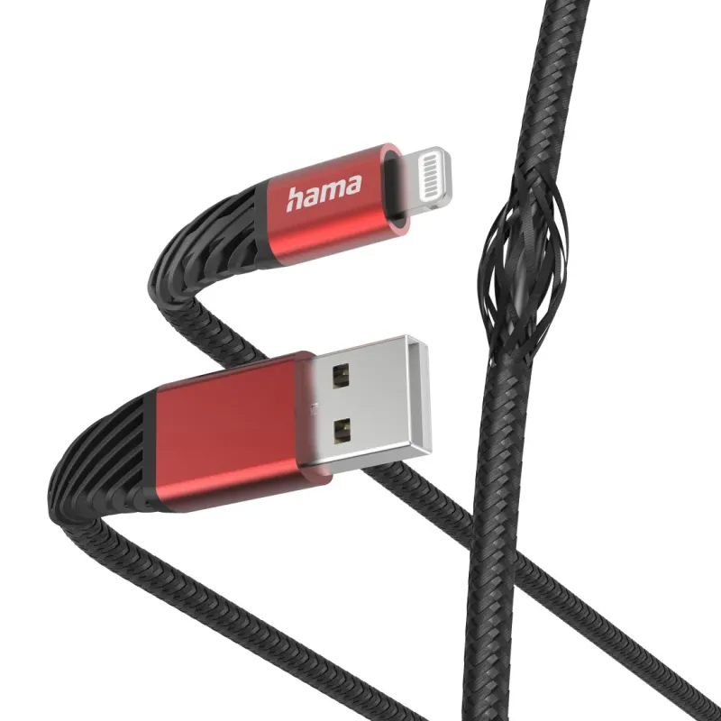 Hama 00201538 Extreme Charging Cable USB-A - Lightning 1.5m Nylon black-red