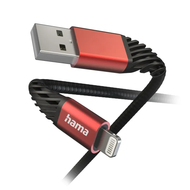 Hama 00201538 Extreme Charging Cable USB-A - Lightning 1.5m Nylon black-red