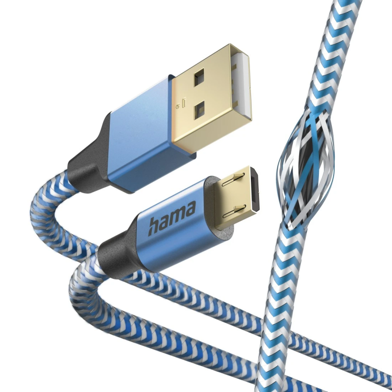 Hama 00201555 Reflective Charging Cable, USB-A - Micro-USB 1.5m Nylon blue