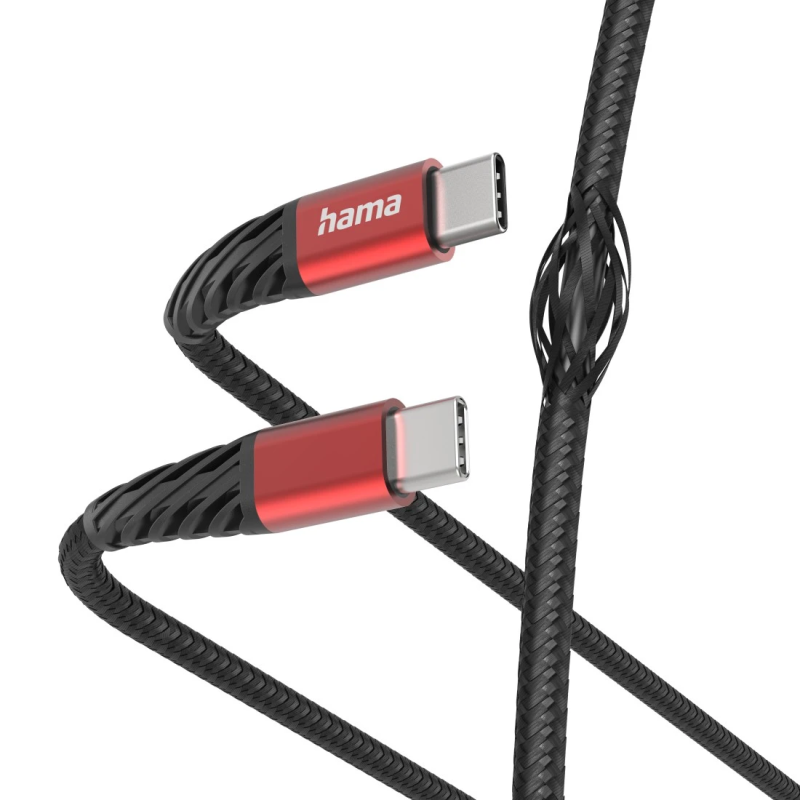 Hama 00201542 Extreme Charging Cable, USB-C - USB-C 1.5m Nylon black-red