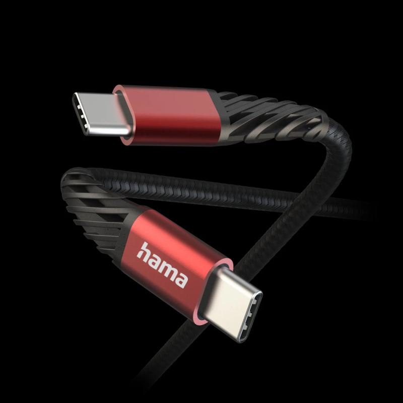 Hama 00201542 Extreme Charging Cable, USB-C - USB-C 1.5m Nylon black-red