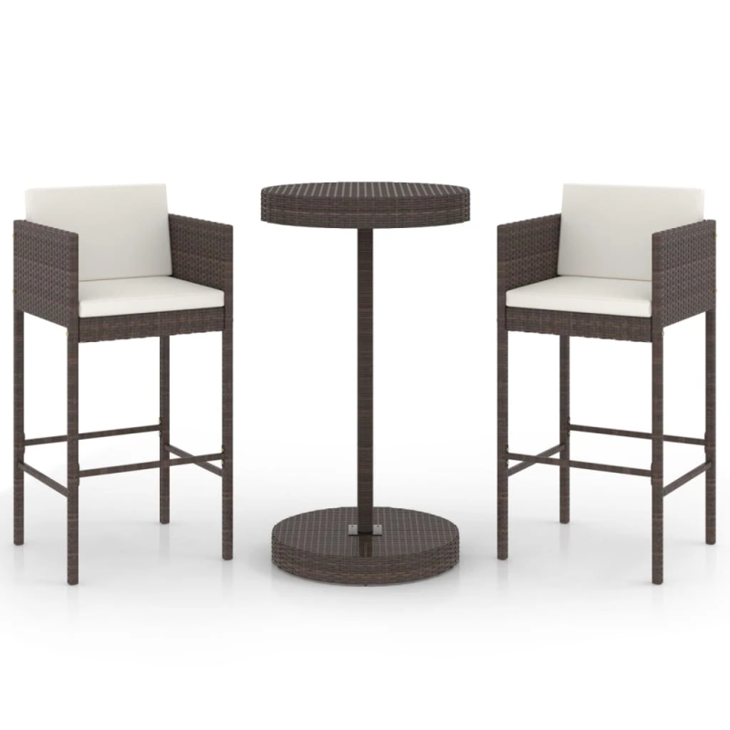 vidaXL 3-daļīgs dārza mēbeļu komplekts ar matračiem, PE rotangpalma