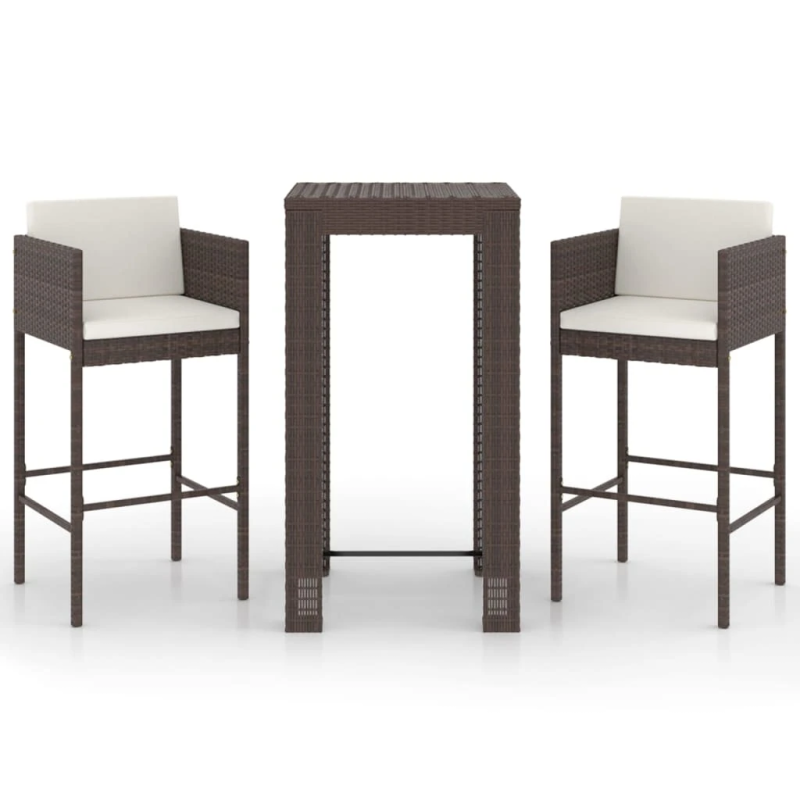 vidaXL 3-daļīgs dārza mēbeļu komplekts ar matračiem, PE rotangpalma