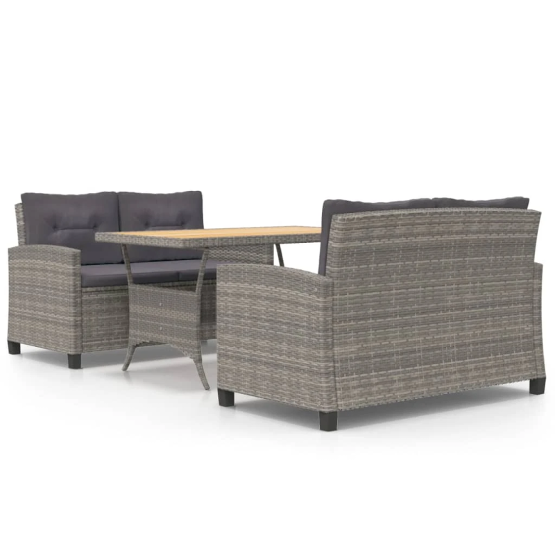 vidaXL 3-daļīgs dārza mēbeļu komplekts, matrači, rotangpalma, pelēks