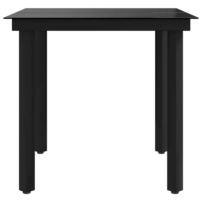 vidaXL dārza galds, melns, 80x80x74 cm, tērauds un stikls