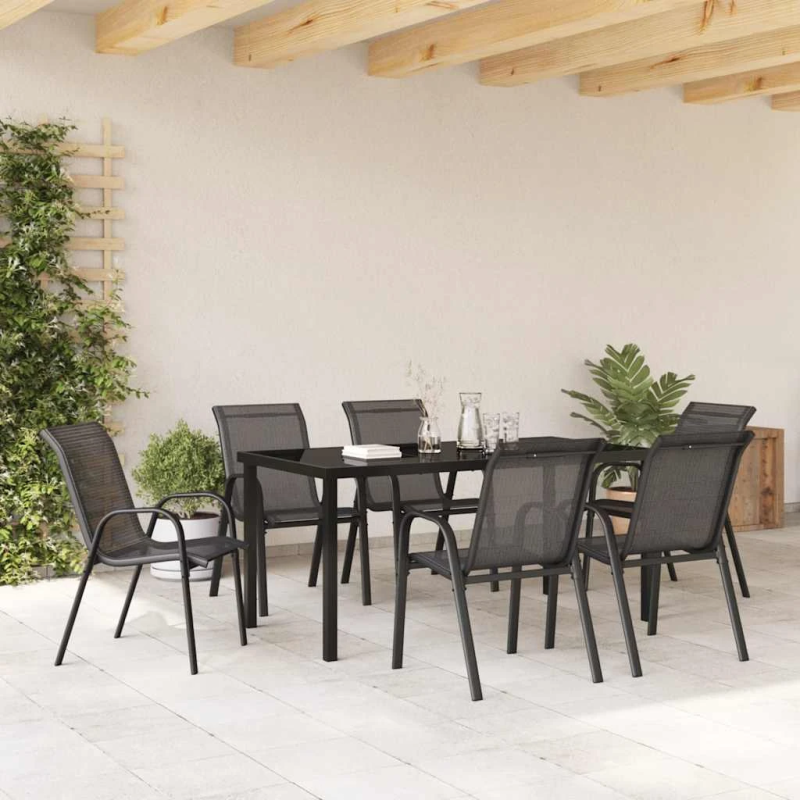 vidaXL dārza krēsli, 6 gab., tekstilēns, melni