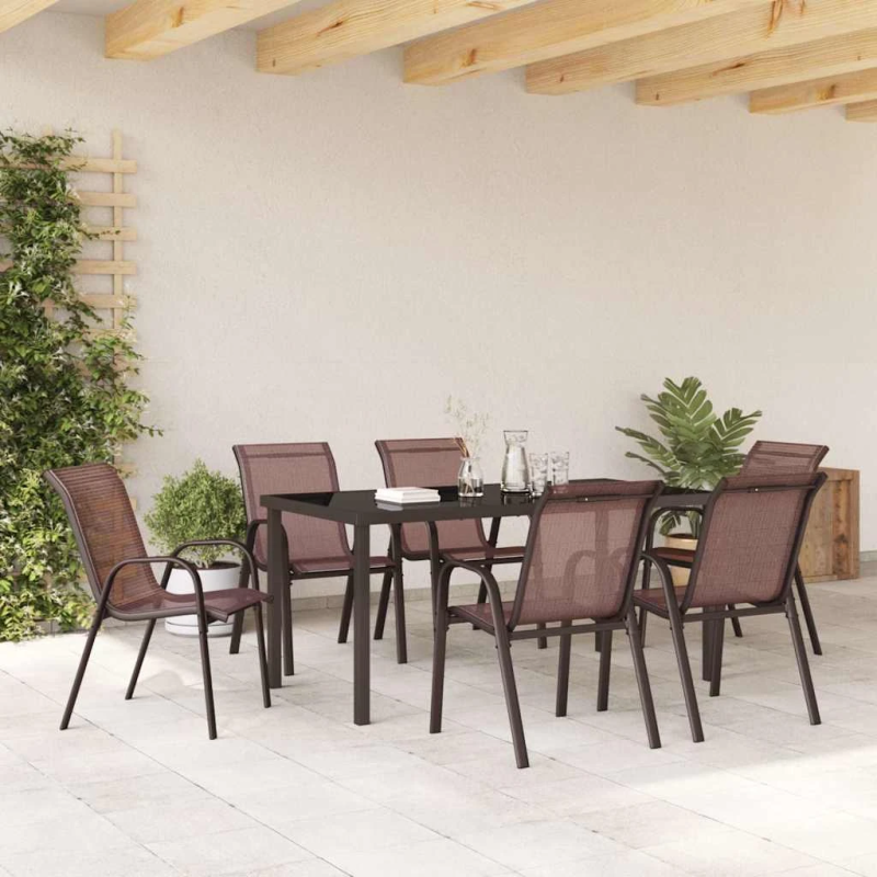 vidaXL dārza krēsli, 6 gab., tekstilēns, brūni