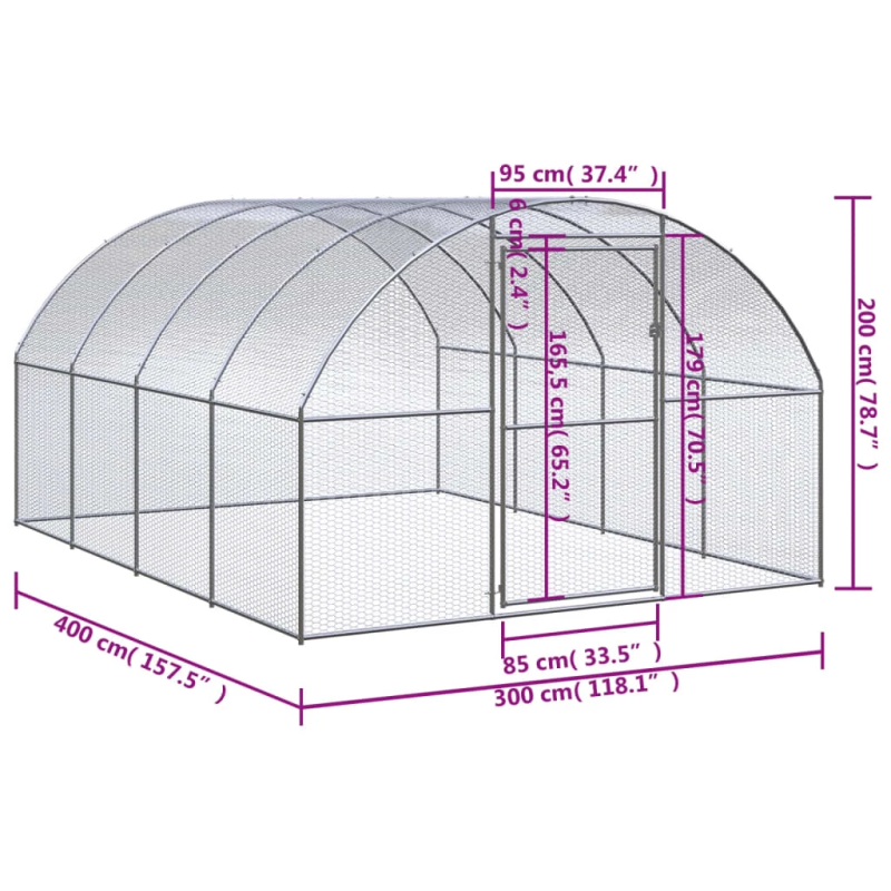 vidaXL vistu būris, 3x4x2 m, cinkots tērauds