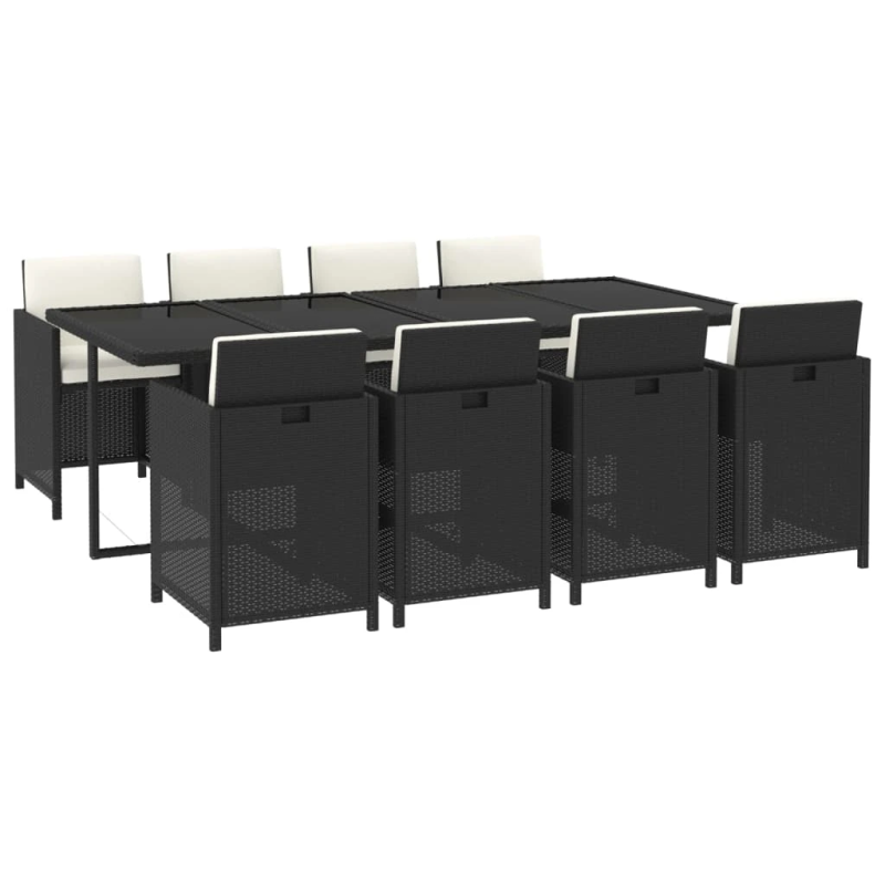 vidaXL 9-daļīgs dārza mēbeļu komplekts, matrači, melns, PE rotangpalma