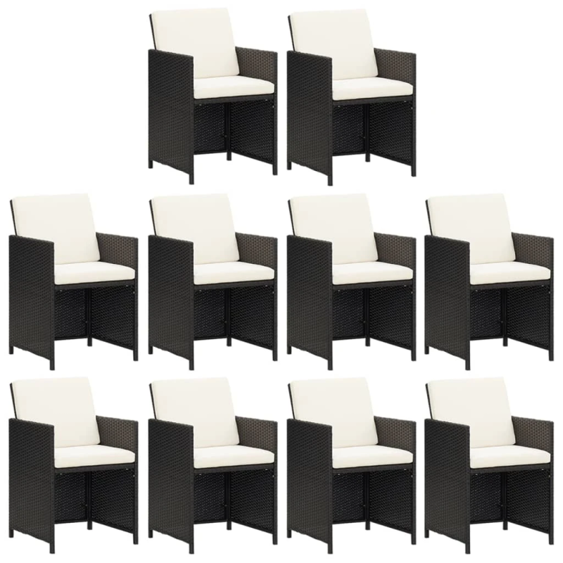 vidaXL 11-daļīgs dārza mēbeļu komplekts, matrači, melna PE rotangpalma