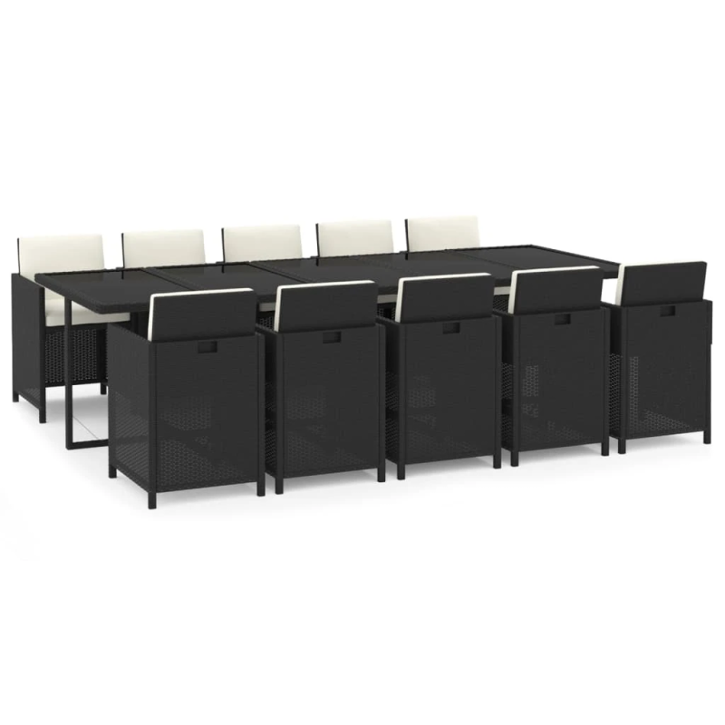 vidaXL 11-daļīgs dārza mēbeļu komplekts, matrači, melna PE rotangpalma