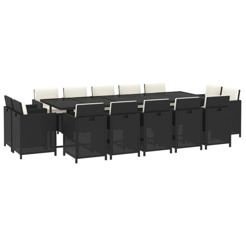 vidaXL 15-daļīgs dārza mēbeļu komplekts, matrači, melna PE rotangpalma