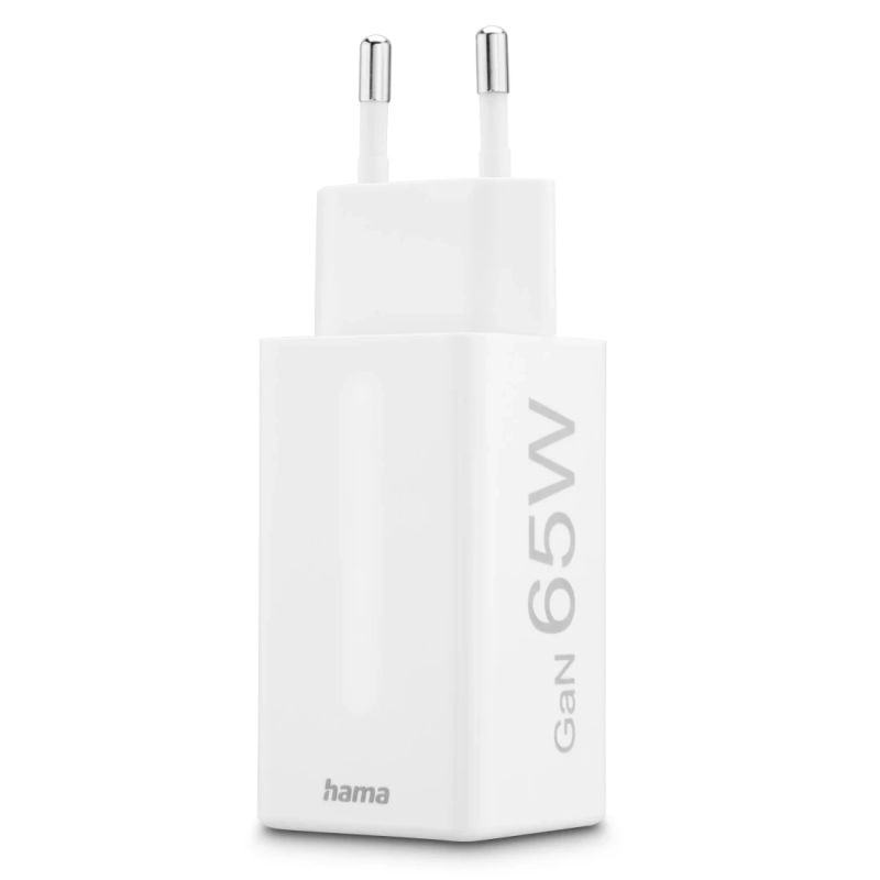 Hama 00201996 Fast Charger GaN, 2x USB-C, 1x USB-A, Mini Charger, PD, 65W, White