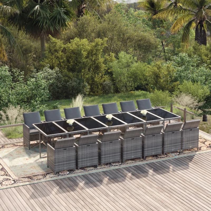 vidaXL 15-daļīgs dārza mēbeļu komplekts ar matračiem, PE rotangpalma