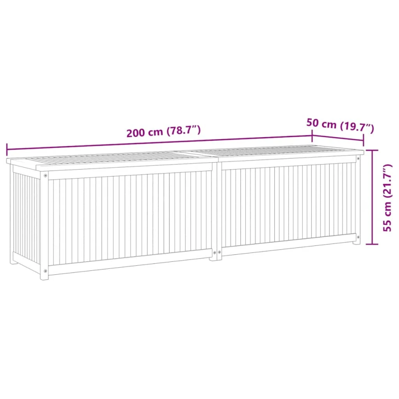 vidaXL dārza uzglabāšanas kaste, 200x50x55 cm, masīvs tīkkoks