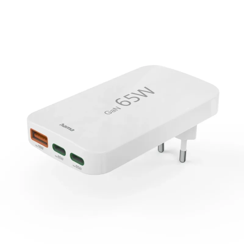 Hama 00201976 Flat Charger 220V With 2xUSB-C-USB-A 65W White